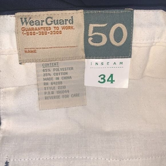 WearGuard Mens Work Pants Navy Size 50x34 65% Polyester 35% Cotton Durable & Com - Picture 3 of 10